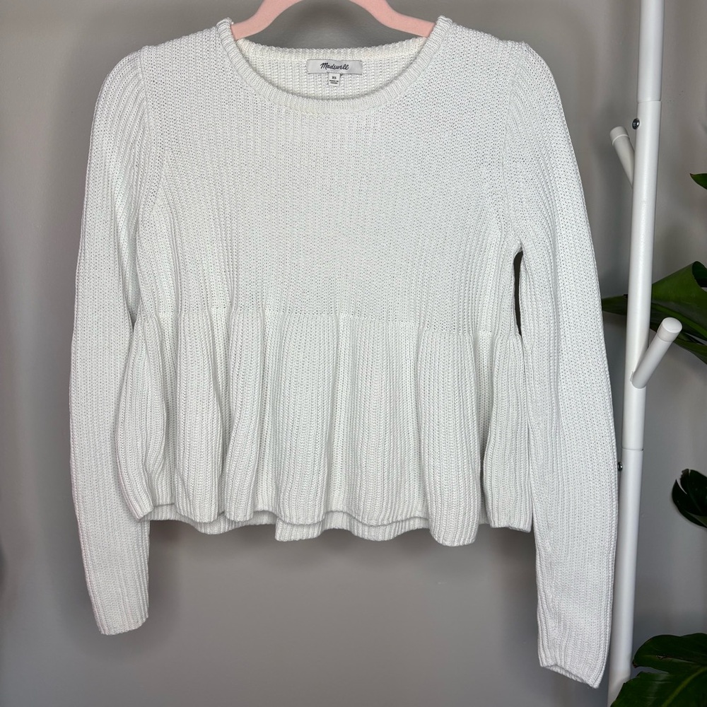 Madewell Cotton Cream Knit Ribbed Peplum Sweater Size XS - Picture 5 of 9